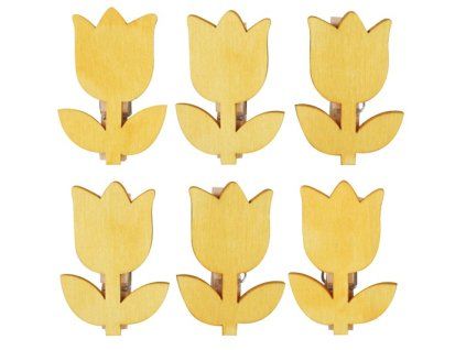 7480 Tulipány dřevěné na kolíčku 4 cm, 6 ks v sáčku