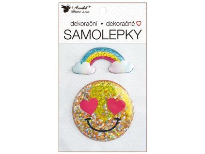 15040 Samolepka plastická plněná třpytkami -smajlík 10,5 x 18 cm