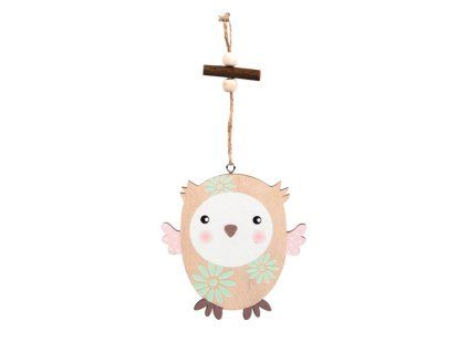 2221732 Záves dřevo sova 10cm natur otevřené oči