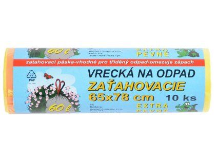 SÁČEK DO KOŠE 60L 65X78 ŽLUTÝ ZATAHOVACÍ SKZ-0002