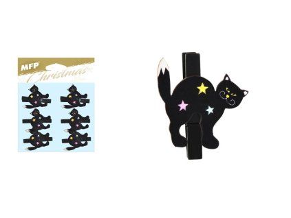 8885857 Kolíček dřevěný halloween kočka 6ks/4,8cm XC20181007