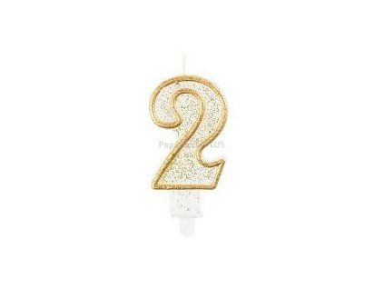 451090 Dortová svíčka č.2 zlacená s glitry 7,5 cm  x