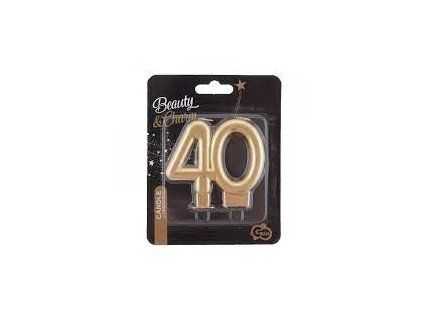 450793 Dortová svíčka č.40 metalická, zlatá 8 cm