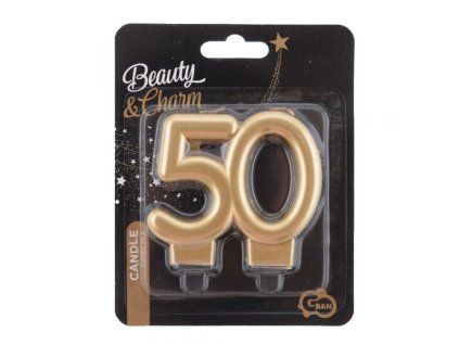 450794 Dortová svíčka č.50 metalická, zlatá 8 cm