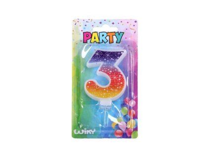 W017508 Párty svíčka číslo 3 Hvězdy