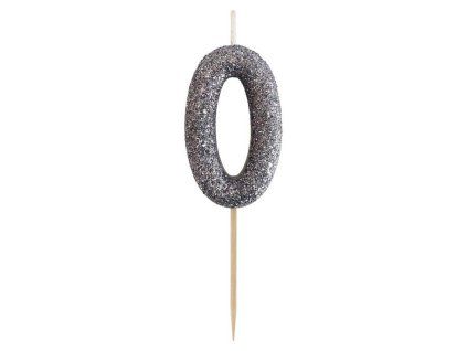 450750 DORTOVÁ SVÍČKA ČÍSLICE 0 GLITTER, ČERNÁ