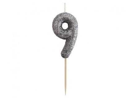 450759 DORTOVÁ SVÍČKA ČÍSLICE 9 GLITTER, ČERNÁ  x