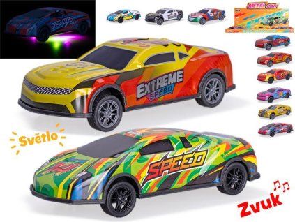 AUTO ZÁVODNÍ 12,5CM KOV PB SVĚTLO, ZVUK 2 DRUHY MIX BAREV    66007