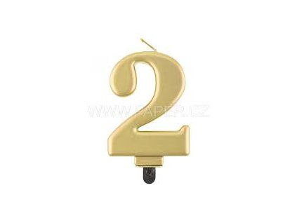 450802 Dortová svíčka č.2 metalická, zlatá 8 cm