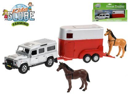 AUTO LAND ROVER KOV 14CM PB + PŘÍVĚS S KONĚM   28147