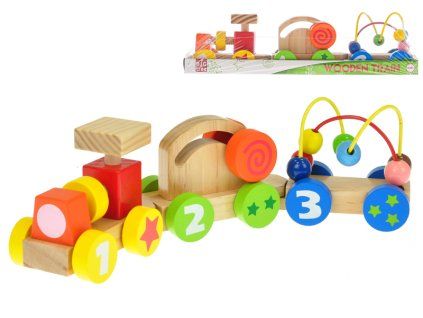 VLÁČEK S VAGÓNKY  33CM DŘEVĚNÝ 12M+   610191