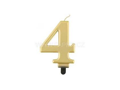 450804 Dortová svíčka č.4 metalická, zlatá 8 cm