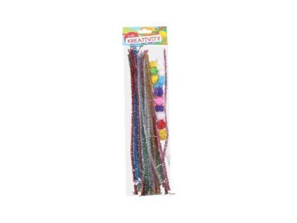 DRÁTEK ŽINYLKA MIX + POM POM 30KS třpytivé W016604