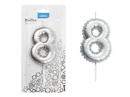 SVÍČKA Č.8 BALONEK STŘÍBRNÝ   D614108