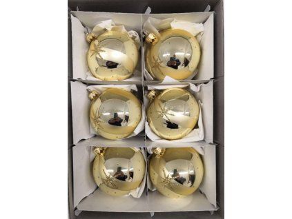 KOULE HLADKÁ ZLATÁ ZLATÝ DEKOR HVĚZDY 7CM 6KS 00943-54041