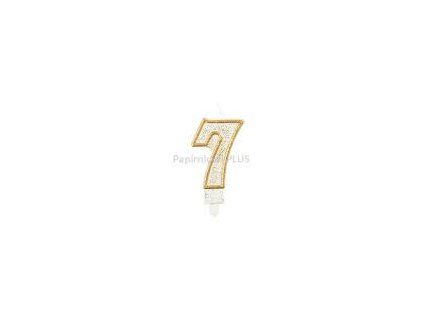451095 Dortová svíčka č.7 zlacená s glitry 7,5 cm