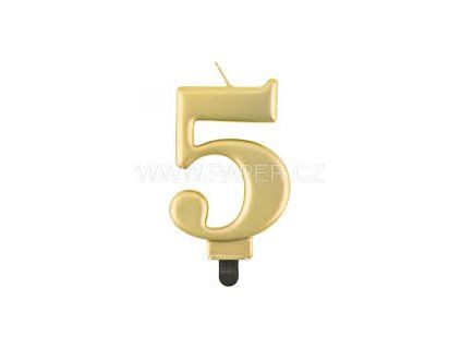 450805 Dortová svíčka č.5 metalická, zlatá 8 cm
