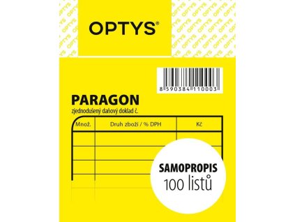 1100 Obchodní paragon, samopropisovací, 7,5 x 9,5 cm