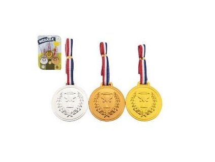 MEDAILE SE ŠŇŮRKOU 3KS PLAST 6CM NA KARTĚ   850290