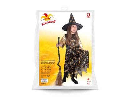 KOSTÝM ČARODĚJNICE ČERNO-ZLATÁ VEL.S  261778