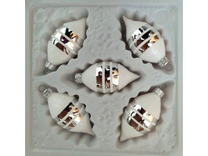 OLIVA STŘÍBRNÁ BÍLÝ POSYP 5KS 8X4CM 01232-81358