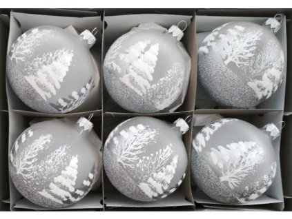 KOULE BÍLOSTŘÍBRNÉ STROMY 6KS 7CM 01987-94062